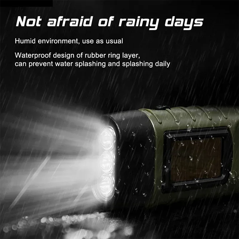 LED Solar Power Flashlight with Hand Crank Rechargeable Keychain Light - Outdoor Survival Emergency Flashlight for Camping Hiking - Trekker Essentials