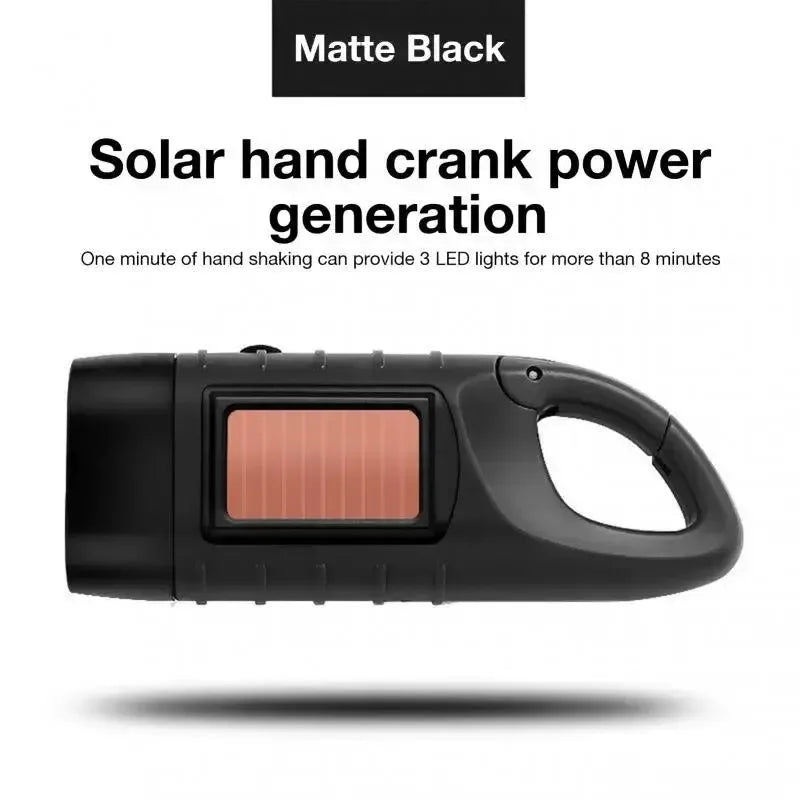 LED Solar Power Flashlight with Hand Crank Rechargeable Keychain Light - Outdoor Survival Emergency Flashlight for Camping Hiking - Trekker Essentials