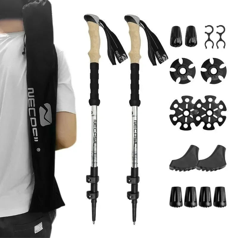 Lighten Up Folding Trekking Poles - Carbon Fiber Ultralight Quick Lock Walking Stick - Trekker Essentials