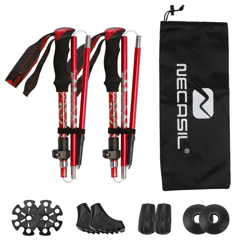 Lighten Up Folding Trekking Poles - Carbon Fiber Ultralight Quick Lock Walking Stick - Trekker Essentials