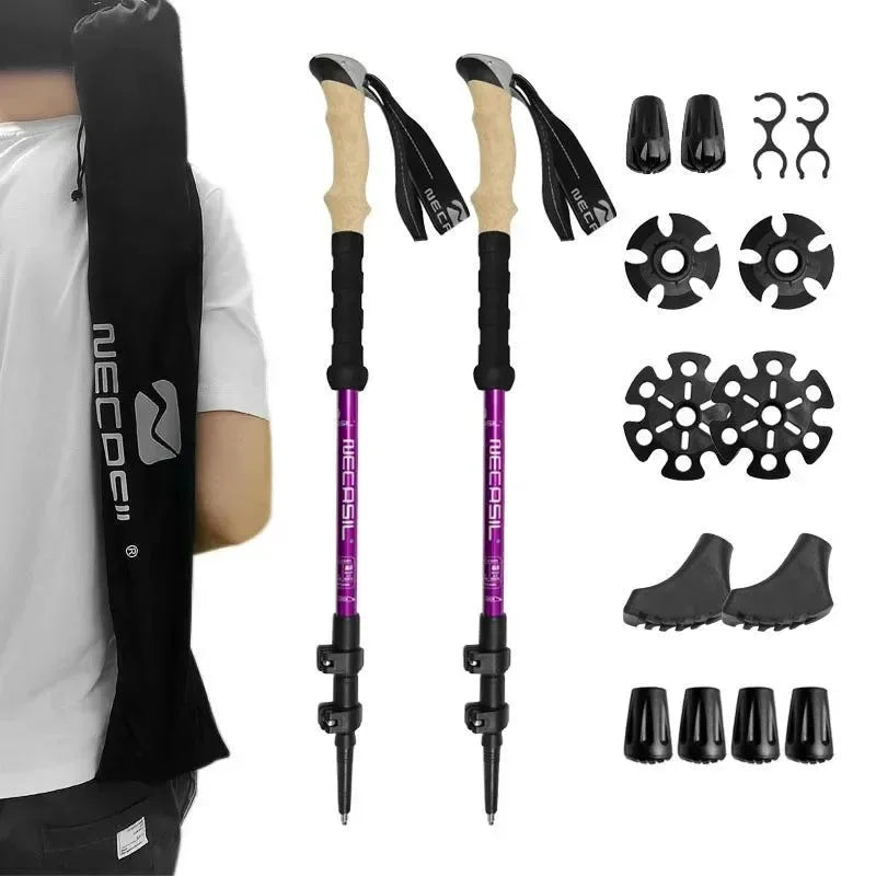 Lighten Up Folding Trekking Poles - Carbon Fiber Ultralight Quick Lock Walking Stick - Trekker Essentials