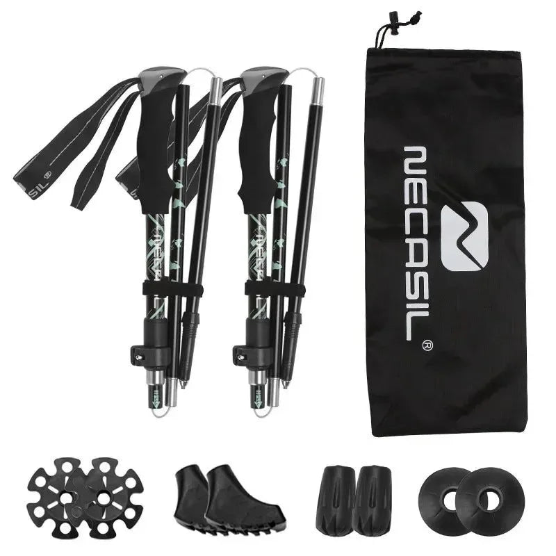 Lighten Up Folding Trekking Poles - Carbon Fiber Ultralight Quick Lock Walking Stick - Trekker Essentials
