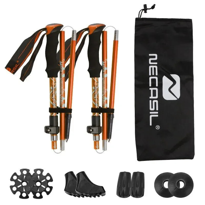 Lighten Up Folding Trekking Poles - Carbon Fiber Ultralight Quick Lock Walking Stick - Trekker Essentials