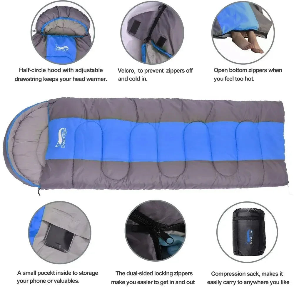 Lightweight 4 Season Envelope Camping Sleeping Bag for Outdoor Travel and Hiking - Trekker Essentials