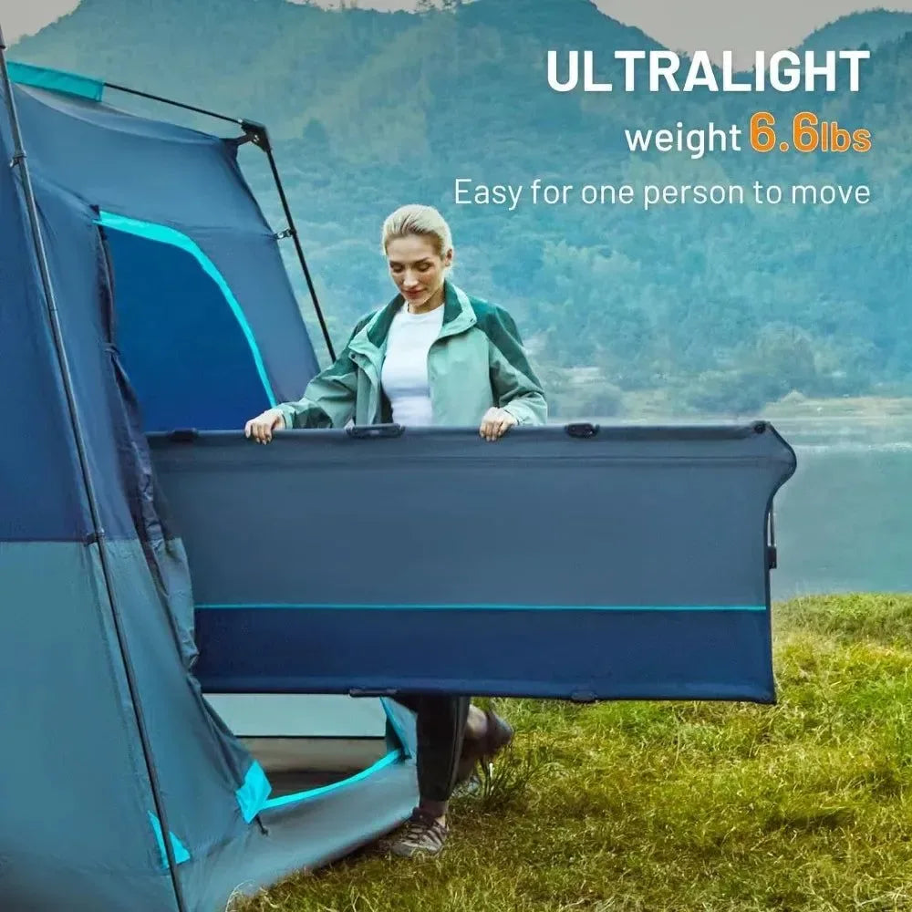 Lightweight Aluminum Camping Cot - Quick Set-Up Folding Cot with Zipper Closure and Portable Carry Bag - Trekker Essentials