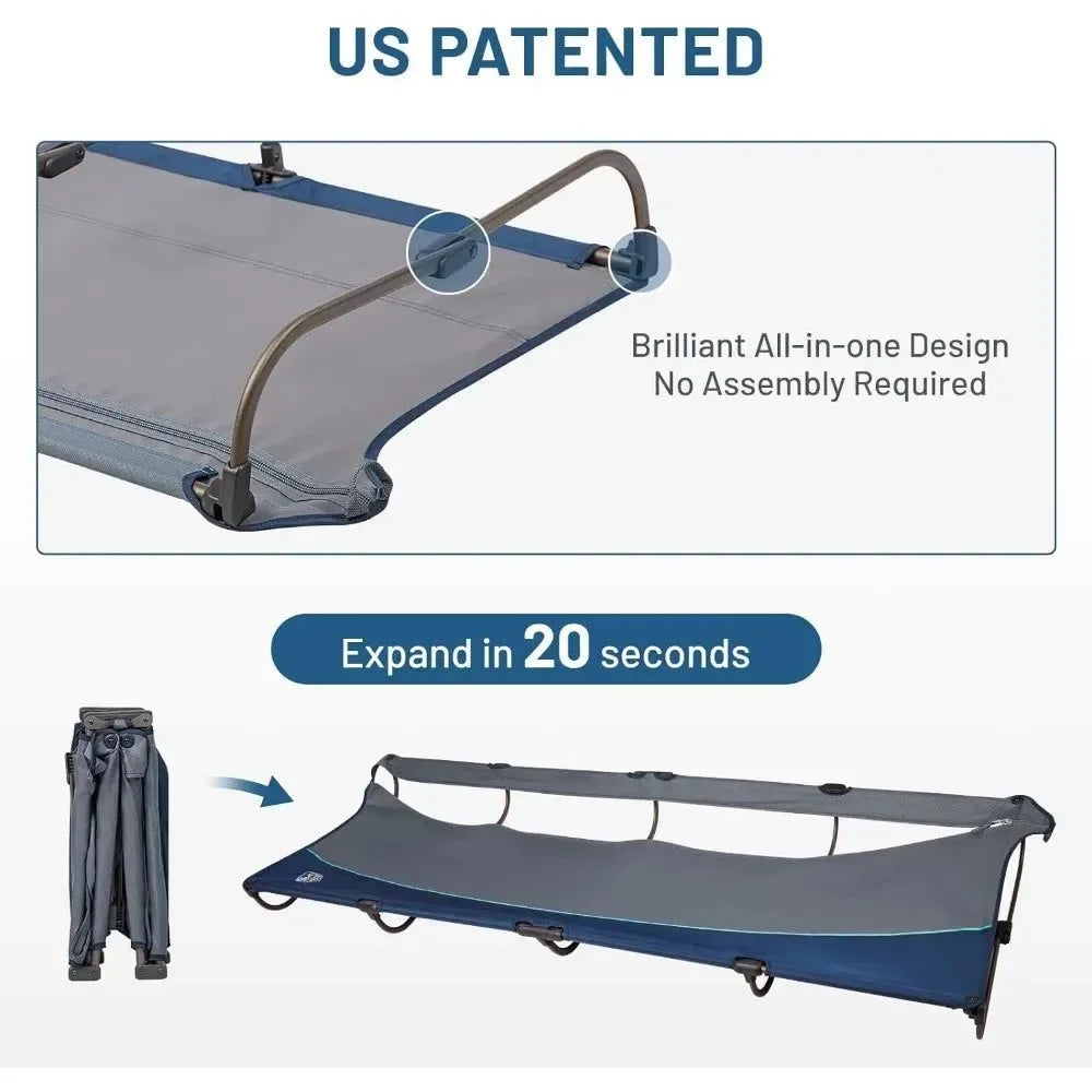 Lightweight Aluminum Camping Cot - Quick Set-Up Folding Cot with Zipper Closure and Portable Carry Bag - Trekker Essentials