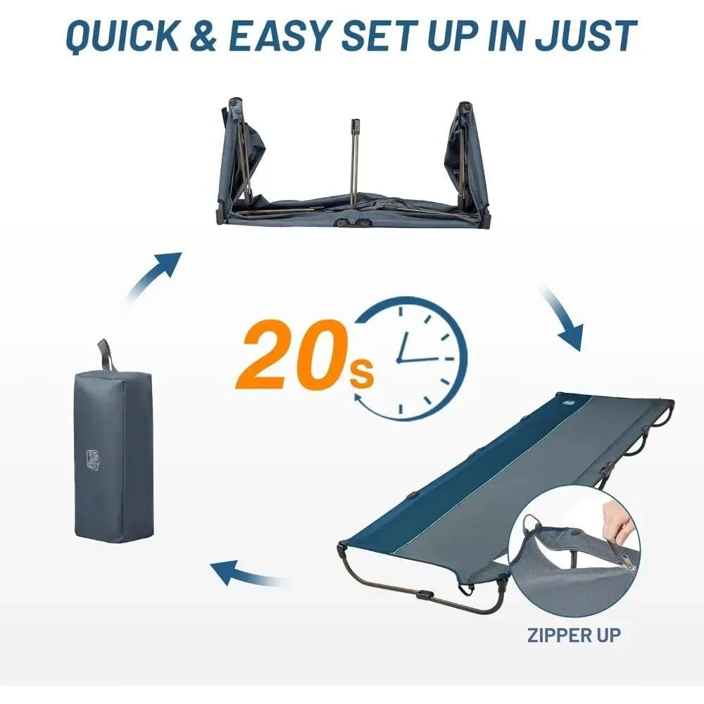 Lightweight Aluminum Camping Cot - Quick Set-Up Folding Cot with Zipper Closure and Portable Carry Bag - Trekker Essentials