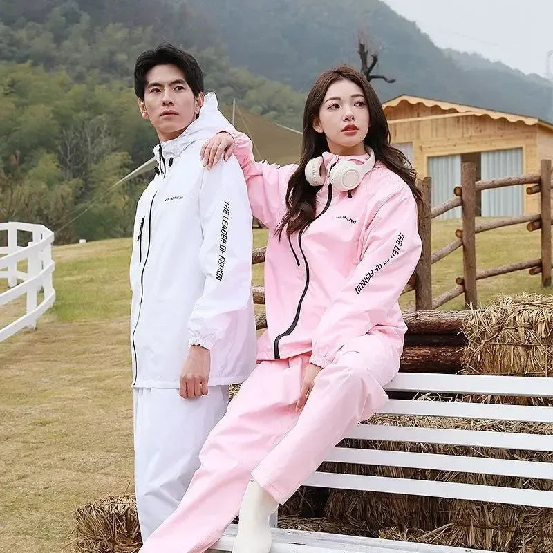 Lightweight Hooded Polyester Raincoat and Pant Suit - Waterproof Rainwear for Travel, Hiking, and Motorcycle Cycling - Trekker Essentials