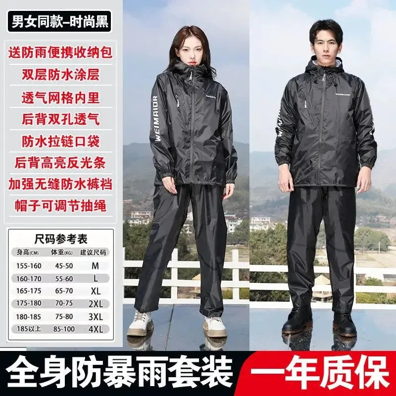 Lightweight Hooded Polyester Raincoat and Pant Suit - Waterproof Rainwear for Travel, Hiking, and Motorcycle Cycling - Trekker Essentials