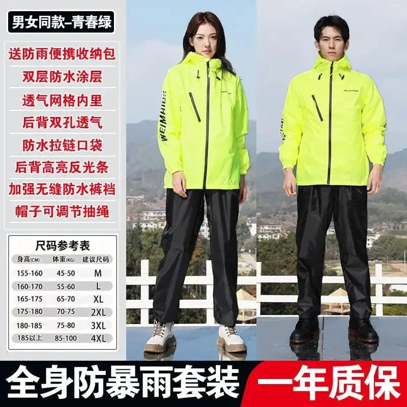 Lightweight Hooded Polyester Raincoat and Pant Suit - Waterproof Rainwear for Travel, Hiking, and Motorcycle Cycling - Trekker Essentials