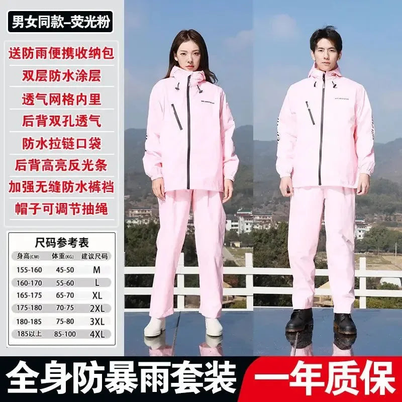 Lightweight Hooded Polyester Raincoat and Pant Suit - Waterproof Rainwear for Travel, Hiking, and Motorcycle Cycling - Trekker Essentials