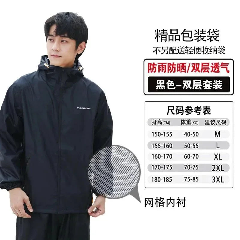 Lightweight Hooded Raincoat and Pant Suit - Waterproof Polyester Rainwear for Motorcycle, Cycling, Hiking, and Travel - Trekker Essentials
