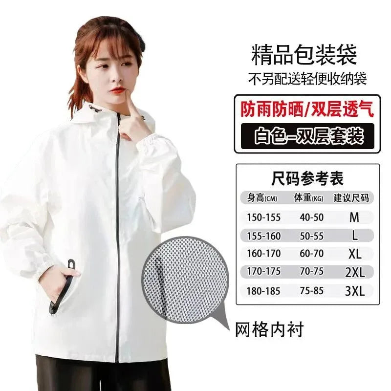 Lightweight Hooded Raincoat and Pant Suit - Waterproof Polyester Rainwear for Motorcycle, Cycling, Hiking, and Travel - Trekker Essentials