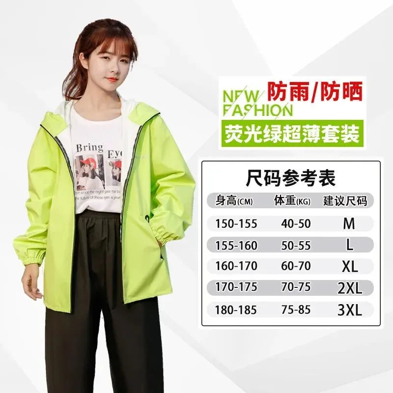 Lightweight Hooded Raincoat and Pant Suit - Waterproof Polyester Rainwear for Motorcycle, Cycling, Hiking, and Travel - Trekker Essentials