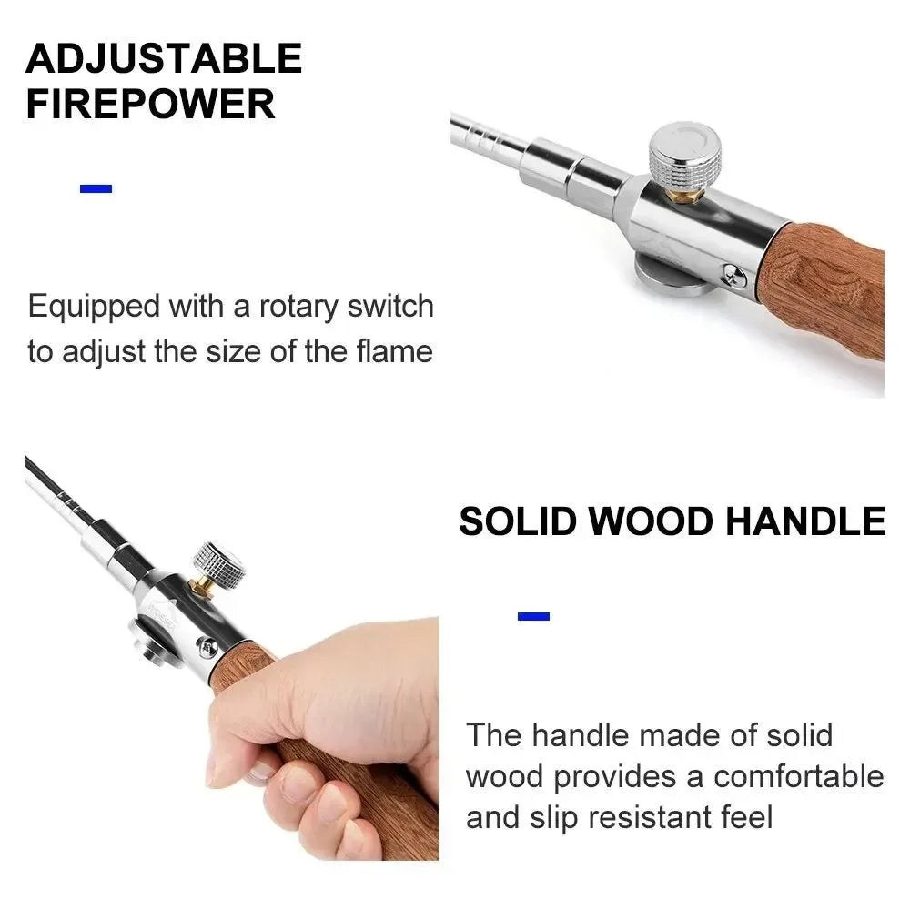 Long Flame Igniter - Portable Outdoor Burner with Wooden Handle for Picnic BBQ and Stove Toolkit - Trekker Essentials