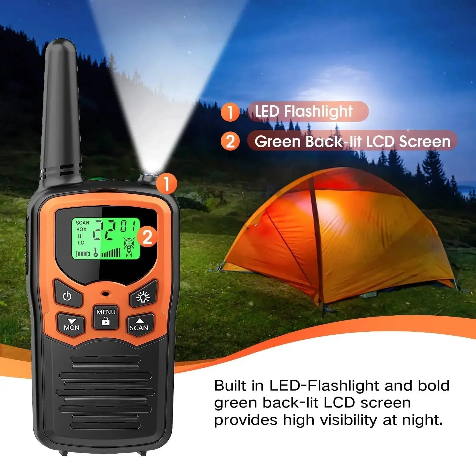 Long Range Walkie Talkies for Adults with 22 FRS Channels, LED Flashlight, and LCD Display - Ideal for Hiking, Camping, and Family Trips - Trekker Essentials