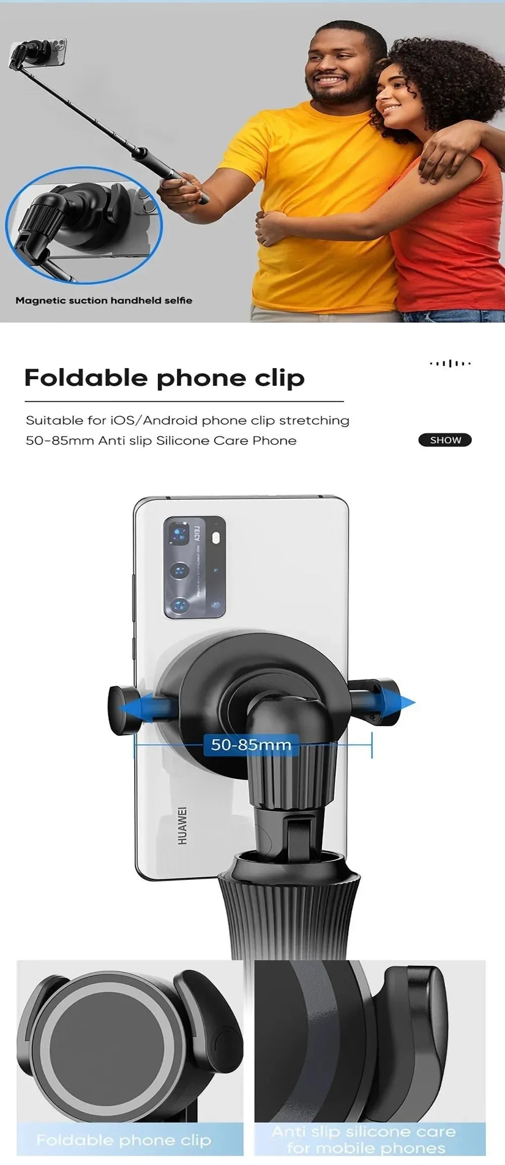 Magnetic Selfie Stick Tripod w/Remote - Extendable to 59" for MagSafe - Trekker Essentials
