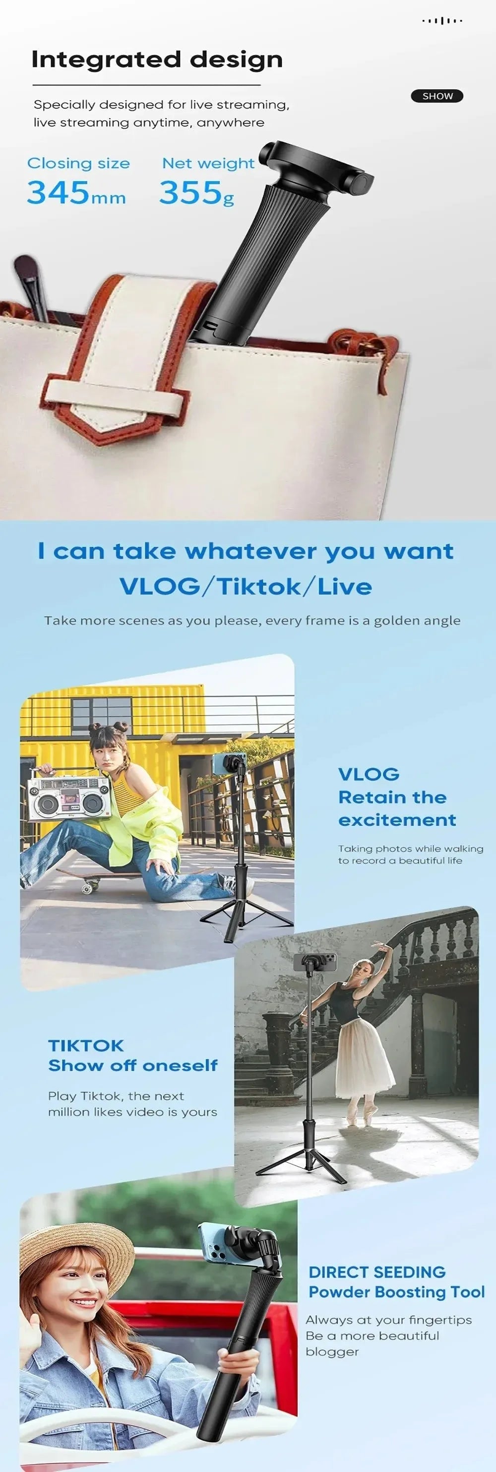Magnetic Selfie Stick Tripod w/Remote - Extendable to 59" for MagSafe - Trekker Essentials