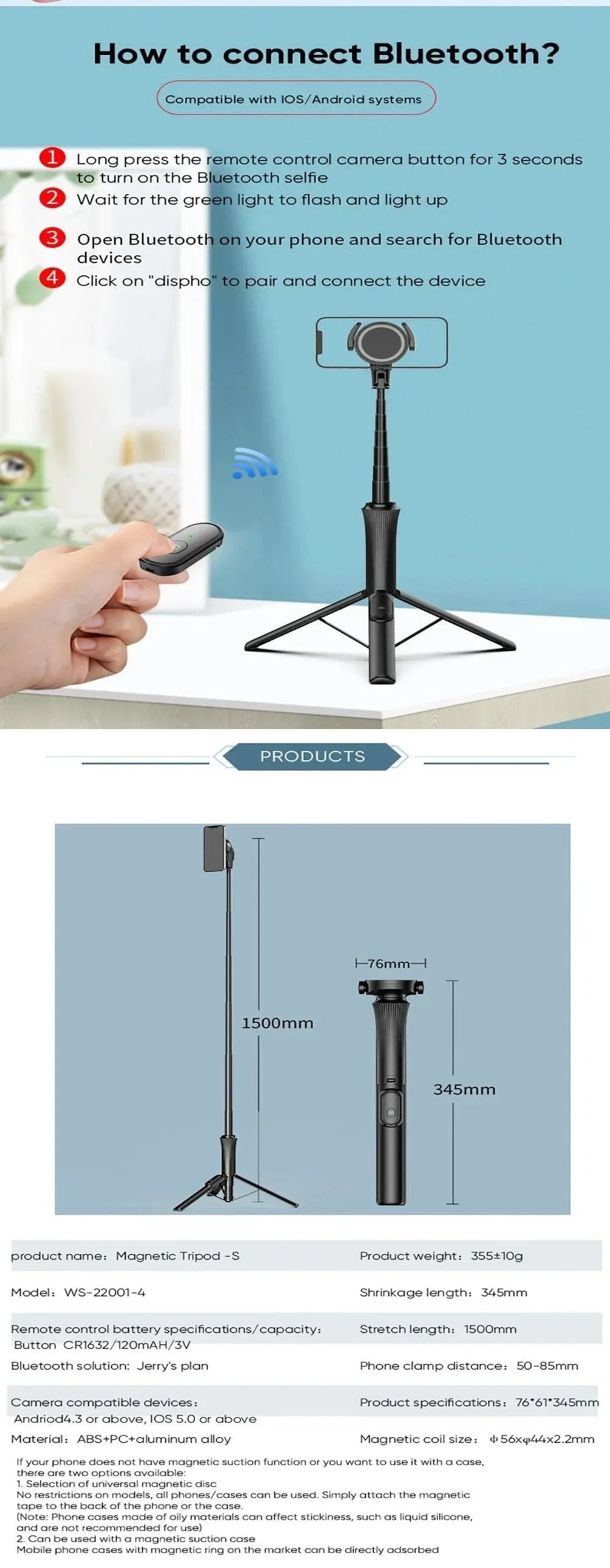 Magnetic Selfie Stick Tripod w/Remote - Extendable to 59" for MagSafe - Trekker Essentials