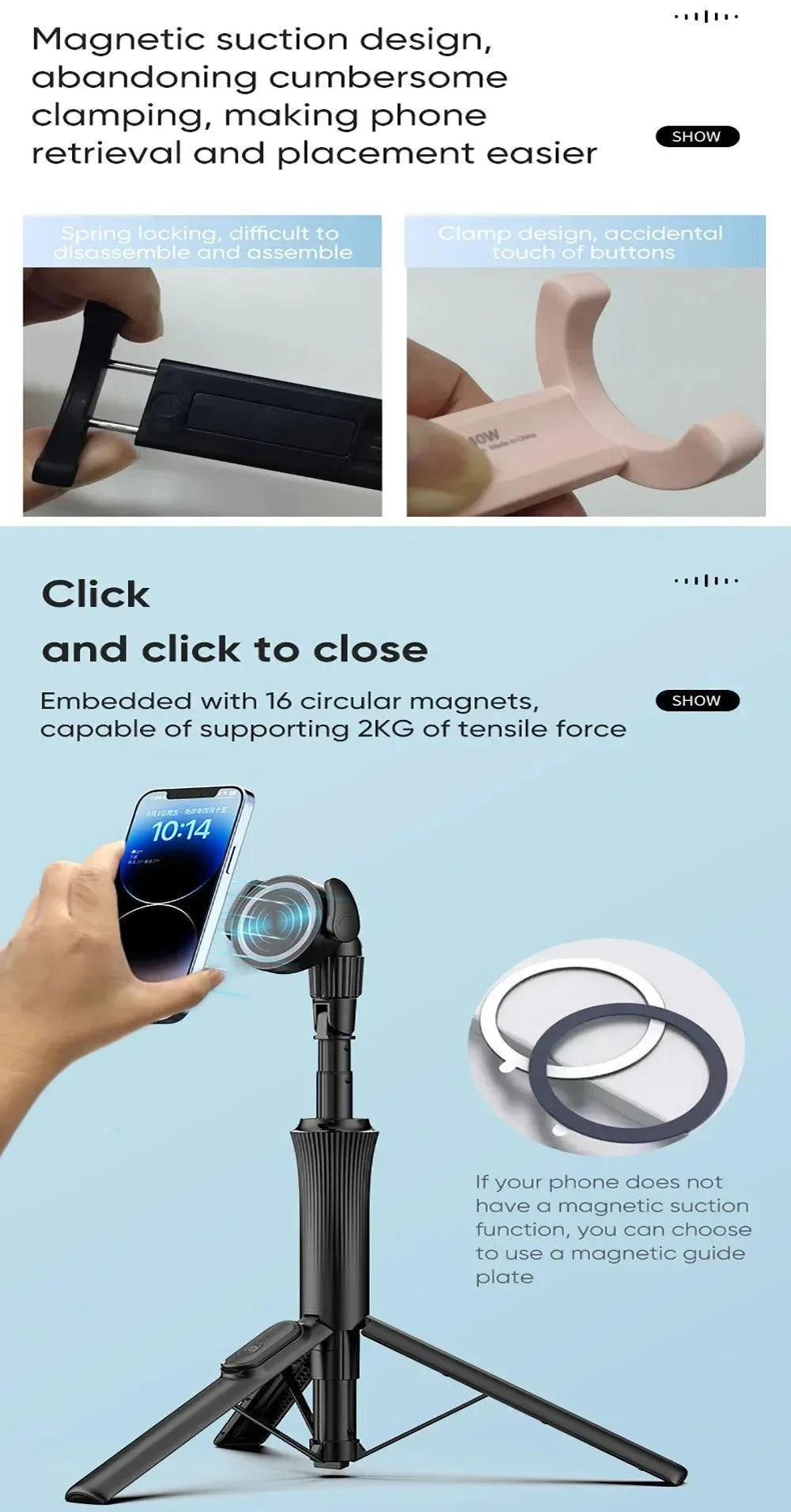 Magnetic Selfie Stick Tripod w/Remote - Extendable to 59" for MagSafe - Trekker Essentials