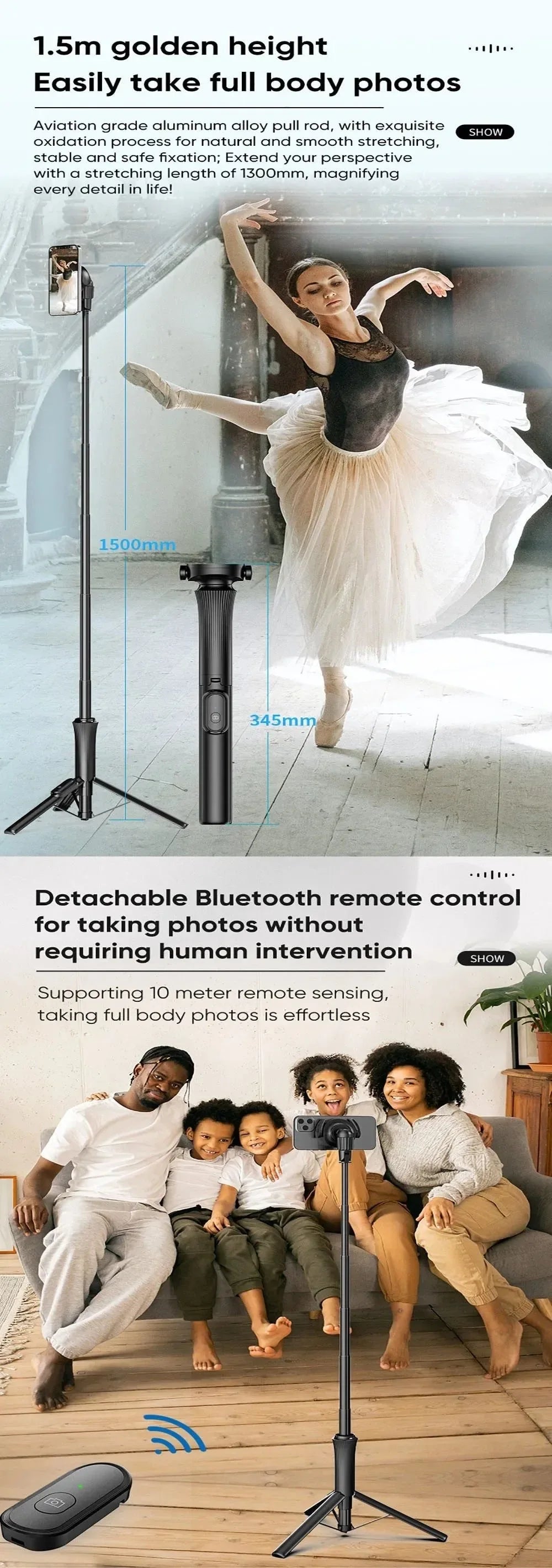 Magnetic Selfie Stick Tripod w/Remote - Extendable to 59" for MagSafe - Trekker Essentials