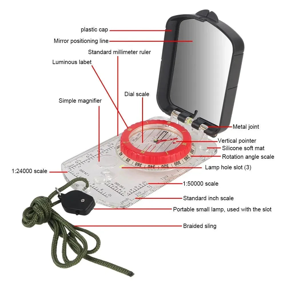 Magnifying Glass Multifunctional Scale Map Ruler - Outdoor Guiding Tool for Hiking, Camping, Survival - Trekker Essentials