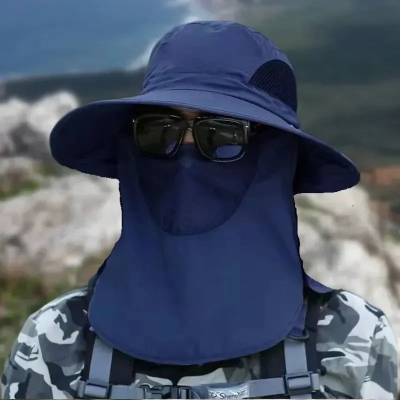 Men's Sun Protection Hat with Big Eave and Sunscreen Mask for Outdoor Sports, Climbing, Fishing, and Hiking - Trekker Essentials