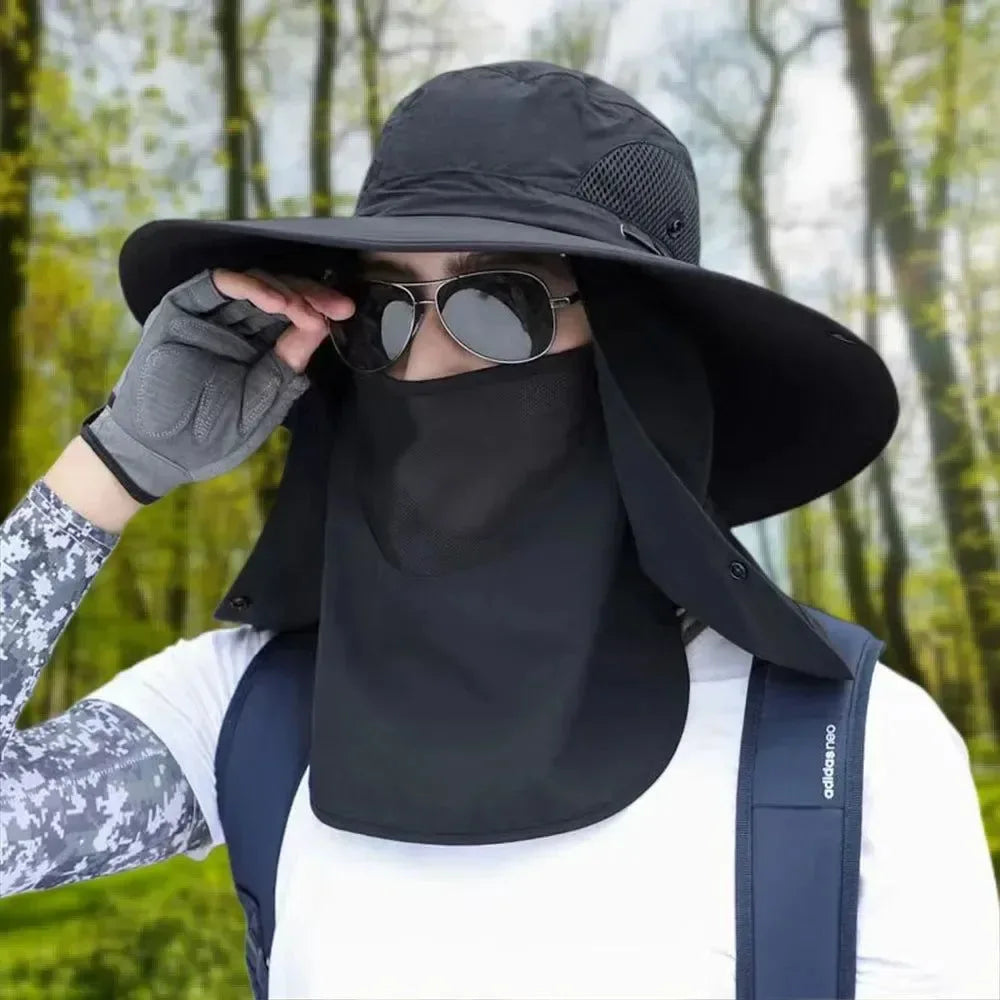 Men's Sun Protection Hat with Big Eave and Sunscreen Mask for Outdoor Sports, Climbing, Fishing, and Hiking - Trekker Essentials