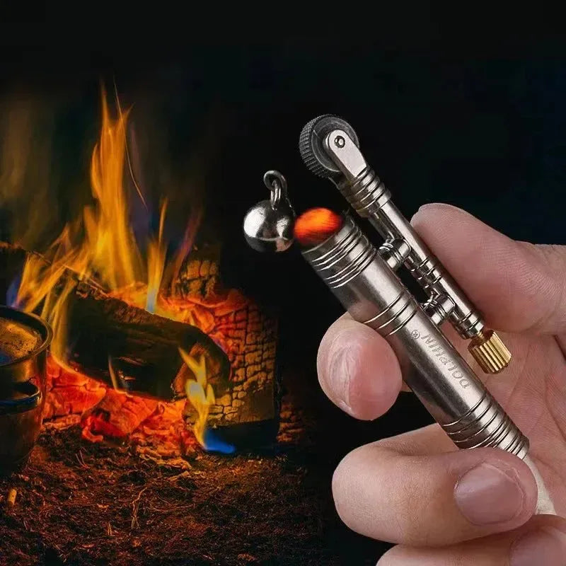 Metal Windproof Kerosene Lighter - Portable Fire Rope Outdoor Camping Survival Ignition Tool - Retro Flint Igniter Men's Gift - Trekker Essentials