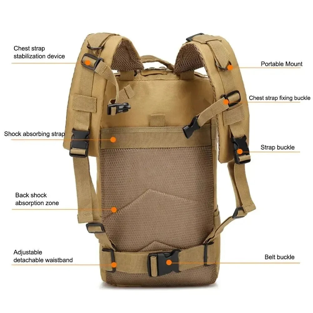 Military Tactical Backpack - Camouflage Outdoor Sports Bag for Climbing, Hunting, Fishing, and Hiking - Trekker Essentials