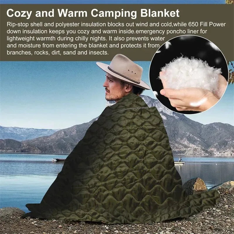 Military Tactical Poncho Liner - Water Repellent Woobie Blanket for Camping & Survival - Trekker Essentials