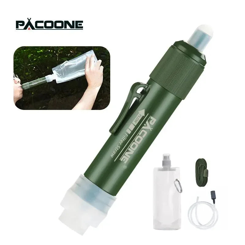 Mini Camping Purification Water Filter Straw with TUP Carbon Fiber Water Bag - Trekker Essentials