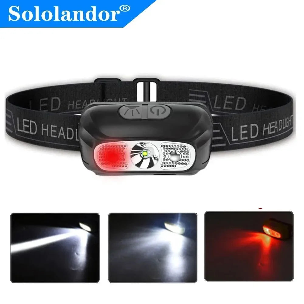 Mini Headlamp - Red and White USB Rechargeable Head Torch Flashlight for Camping, Fishing, Hunting - Trekker Essentials