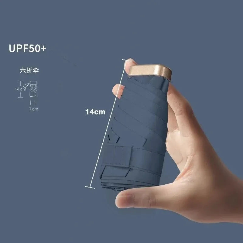 Mini Pocket Umbrella - Ultralight 6-Rib Folding Parasol, UV Protection, Portable for Rain and Sun - Trekker Essentials