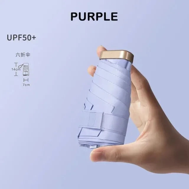 Mini Pocket Umbrella - Ultralight 6-Rib Folding Parasol, UV Protection, Portable for Rain and Sun - Trekker Essentials