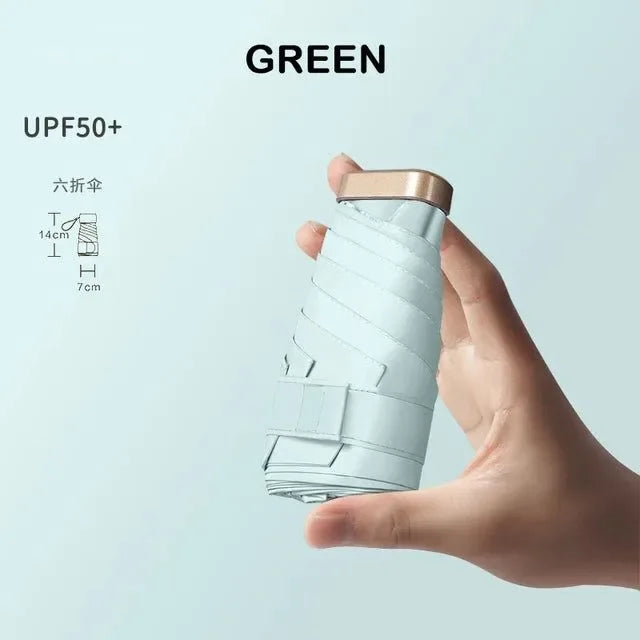 Mini Pocket Umbrella - Ultralight 6-Rib Folding Parasol, UV Protection, Portable for Rain and Sun - Trekker Essentials