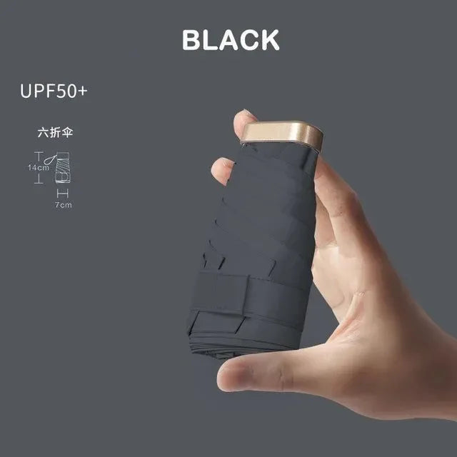 Mini Pocket Umbrella - Ultralight 6-Rib Folding Parasol, UV Protection, Portable for Rain and Sun - Trekker Essentials