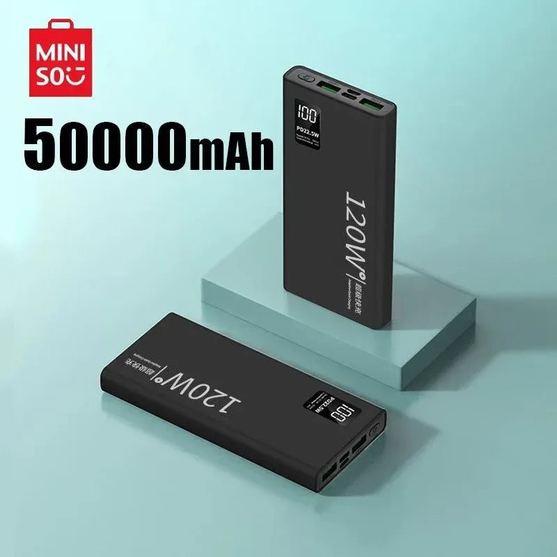 Miniso 120W Super Fast Charging 50000mAh Power Bank - High Capacity Portable Power Supply for Various Mobile Phones - Trekker Essentials