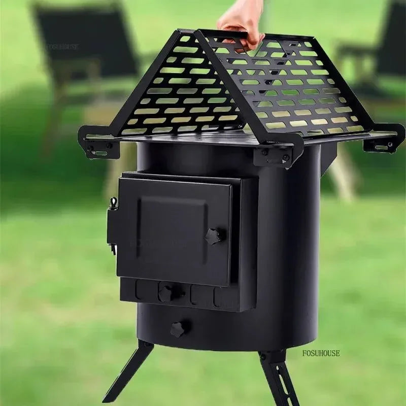 Mobile Wood Burning Heater Stove for Indoor & Outdoor Use - Portable Heating with Cooking Top - Trekker Essentials