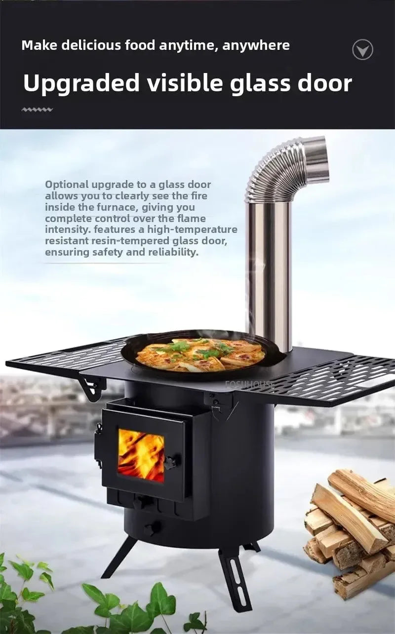 Mobile Wood Burning Heater Stove for Indoor & Outdoor Use - Portable Heating with Cooking Top - Trekker Essentials