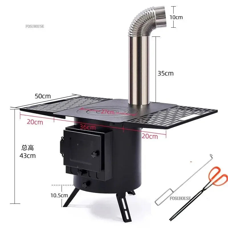 Mobile Wood Burning Heater Stove for Indoor & Outdoor Use - Portable Heating with Cooking Top - Trekker Essentials