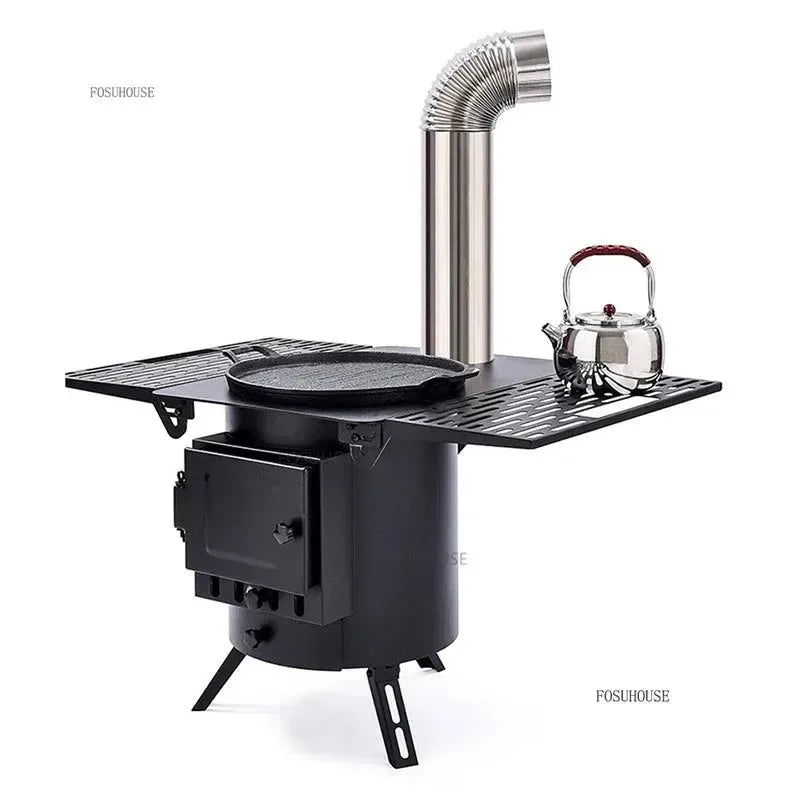 Mobile Wood Burning Heater Stove for Indoor & Outdoor Use - Portable Heating with Cooking Top - Trekker Essentials