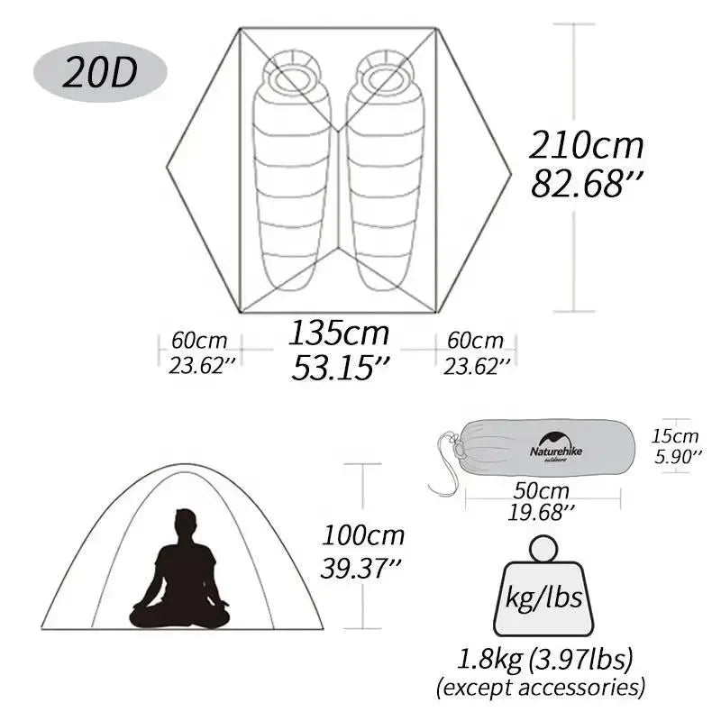 Mongar 20D Nylon Ultralight Hiking Adventure Tent - Waterproof Folding Camping Tent for 2 Persons - Trekker Essentials