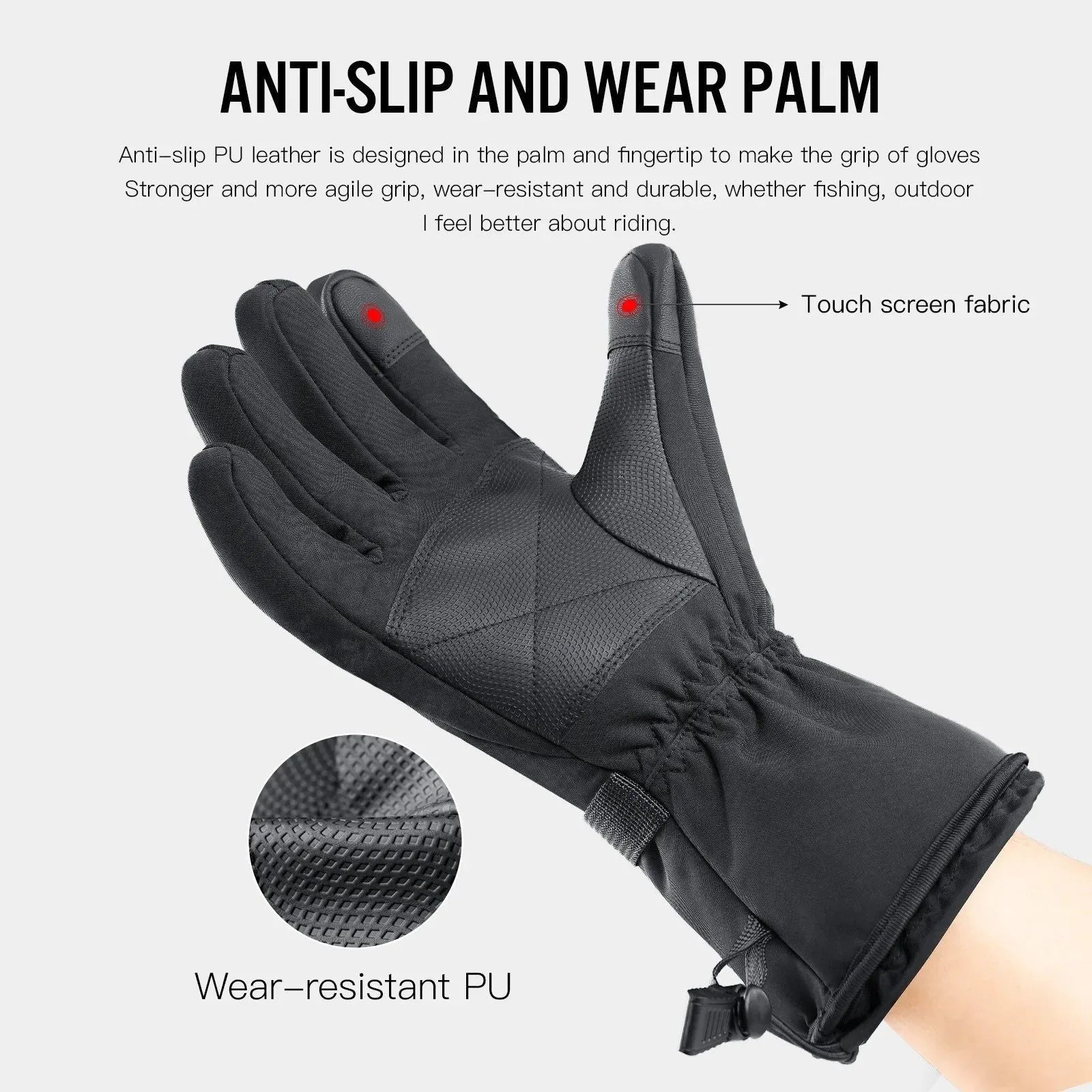 Motorcycle Gloves Winter Fleece Heated Touch Screen Waterproof Hiking Gloves - Trekker Essentials