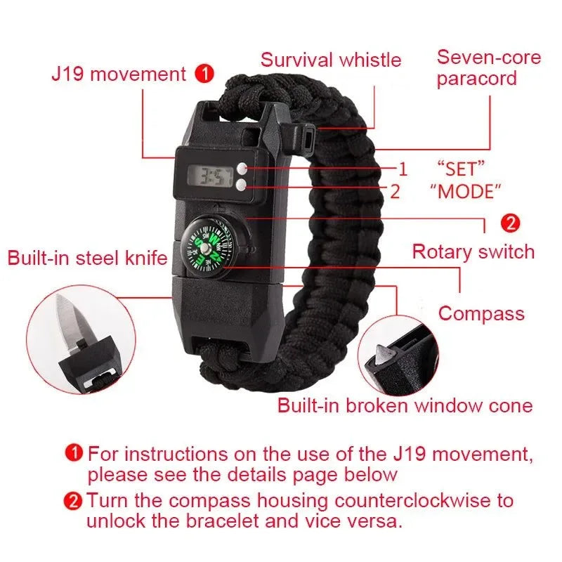 Multi-function 7-in-1 Survival Bracelet - Paracord Bangles with Compass, Whistle for Outdoor Camping, Hiking, Rescue, Emergency - Trekker Essentials