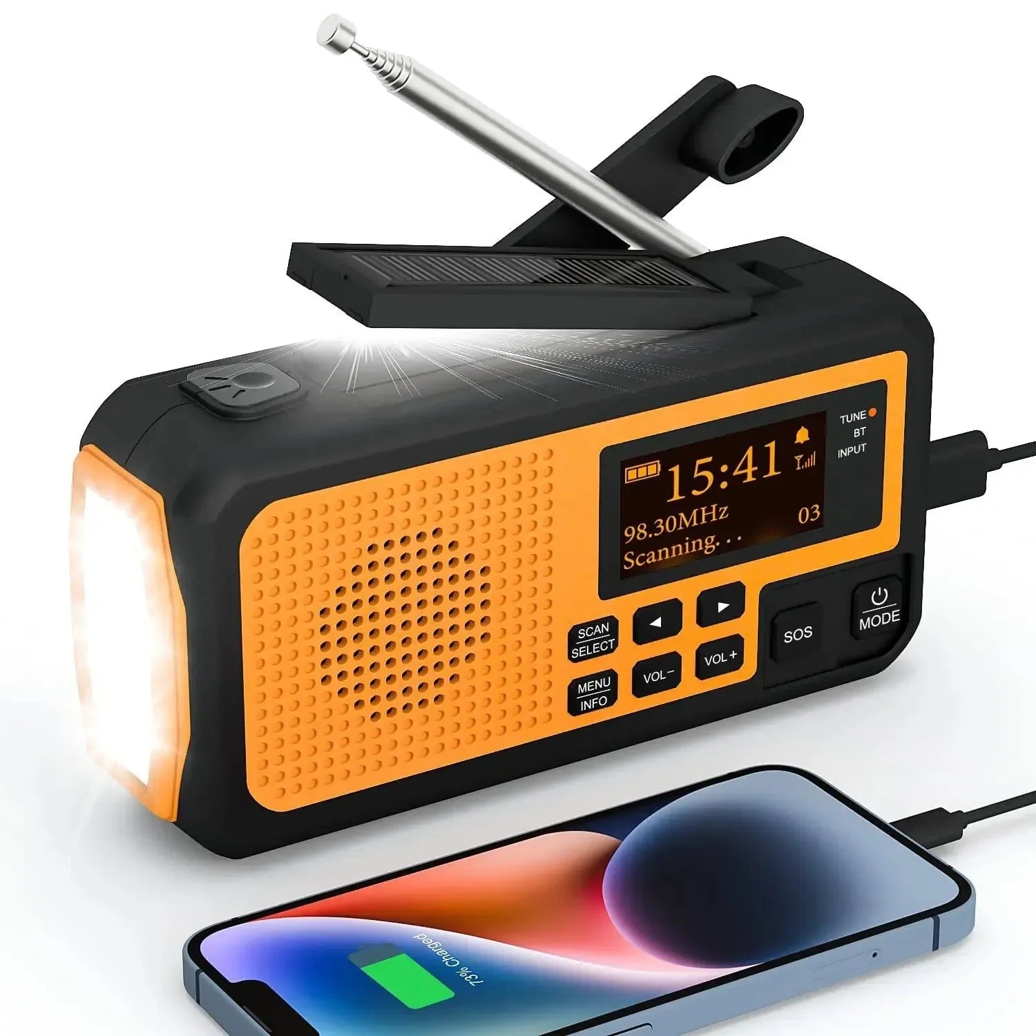 Multi functional Emergency FM AM Radio Bluetooth Speakers - 5000mAh Power Bank, DAB+ Radio, Hand Crank Solar USB Charging - Trekker Essentials