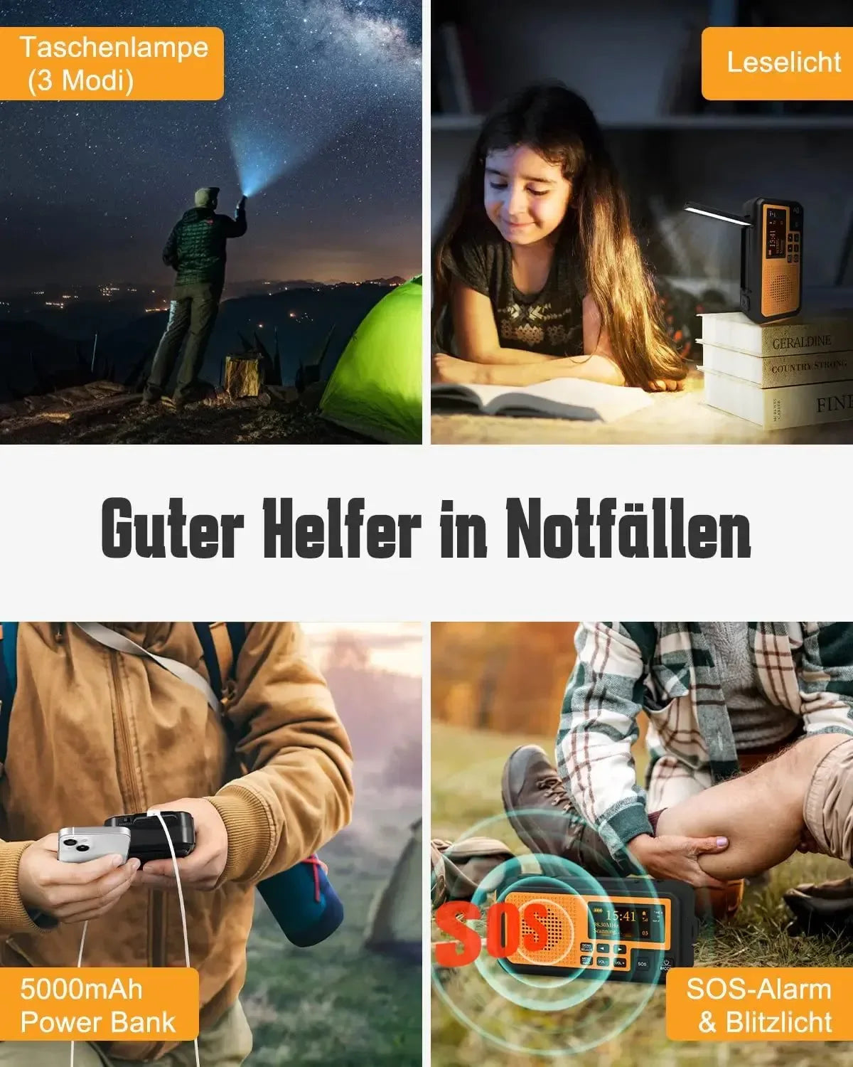 Multi functional Emergency FM AM Radio Bluetooth Speakers - 5000mAh Power Bank, DAB+ Radio, Hand Crank Solar USB Charging - Trekker Essentials