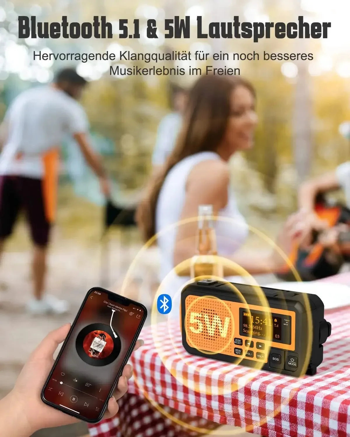 Multi functional Emergency FM AM Radio Bluetooth Speakers - 5000mAh Power Bank, DAB+ Radio, Hand Crank Solar USB Charging - Trekker Essentials