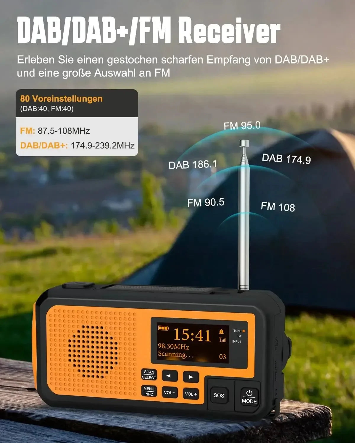 Multi functional Emergency FM AM Radio Bluetooth Speakers - 5000mAh Power Bank, DAB+ Radio, Hand Crank Solar USB Charging - Trekker Essentials
