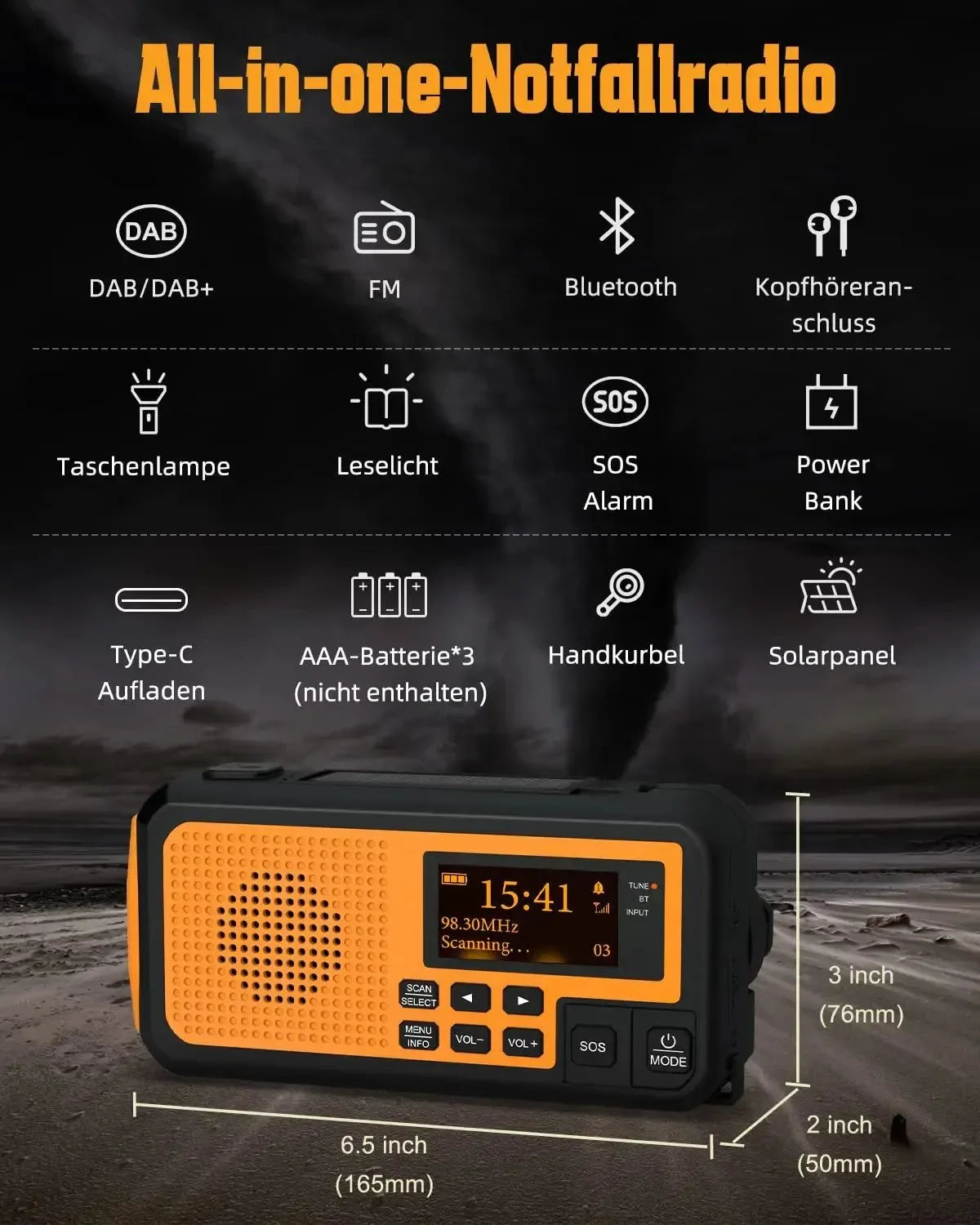Multi functional Emergency FM AM Radio Bluetooth Speakers - 5000mAh Power Bank, DAB+ Radio, Hand Crank Solar USB Charging - Trekker Essentials